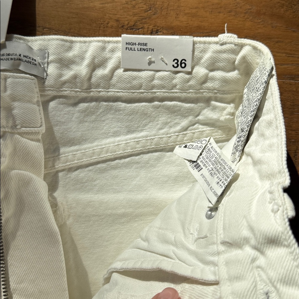 NWT ZARA WIDE LEG FULL LENGTH WHITE JEANS SZ 4 - Picture 3 of 4